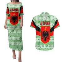 Albania Christmas Couples Matching Puletasi and Hawaiian Shirt with Green-Red Design, Double-Headed Eagle Emblem, and Santa Motif - Wonder Print Shop