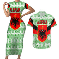 Albania Christmas Couples Matching Short Sleeve Bodycon Dress and Hawaiian Shirt with Green-Red Design, Double-Headed Eagle Emblem, and Santa Motif - Wonder Print Shop