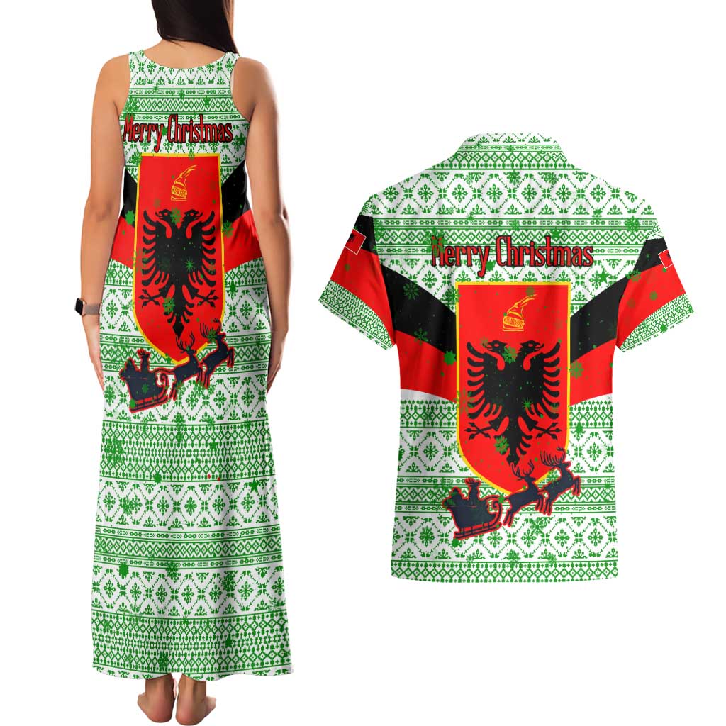 Albania Christmas Couples Matching Tank Maxi Dress and Hawaiian Shirt with Green-Red Design, Double-Headed Eagle Emblem, and Santa Motif - Wonder Print Shop