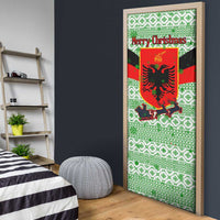Albania Christmas Door Cover with Green-Red Design, Double-Headed Eagle Emblem, and Santa Motif - Wonder Print Shop