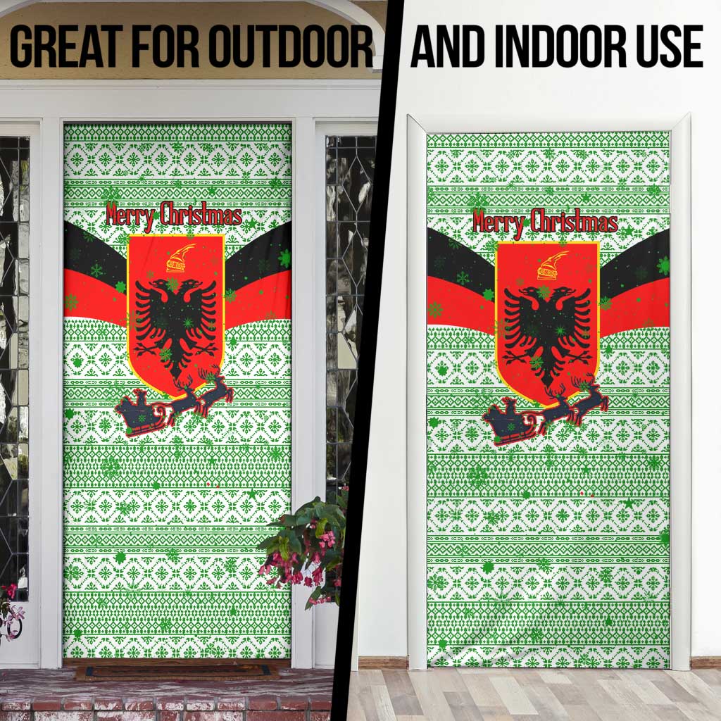 Albania Christmas Door Cover with Green-Red Design, Double-Headed Eagle Emblem, and Santa Motif - Wonder Print Shop