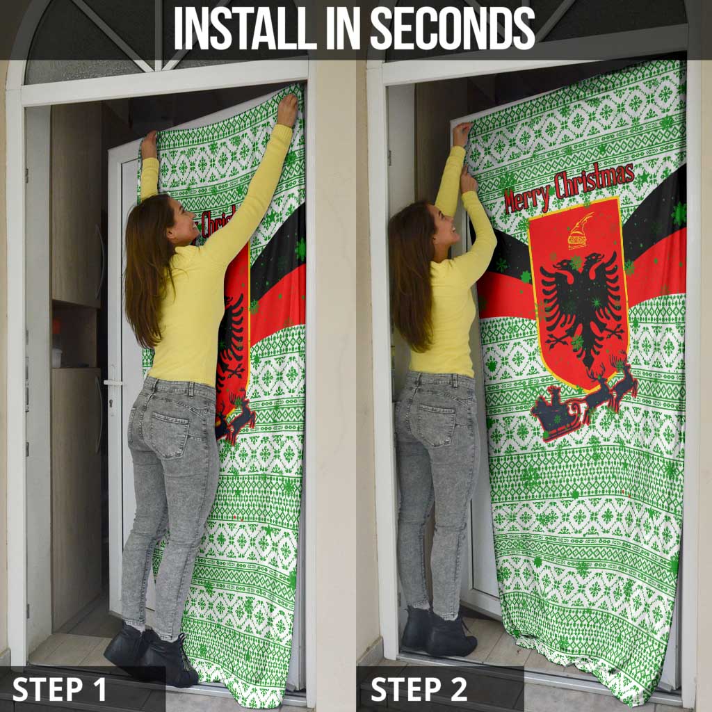 Albania Christmas Door Cover with Green-Red Design, Double-Headed Eagle Emblem, and Santa Motif - Wonder Print Shop
