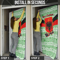 Albania Christmas Door Cover with Green-Red Design, Double-Headed Eagle Emblem, and Santa Motif - Wonder Print Shop