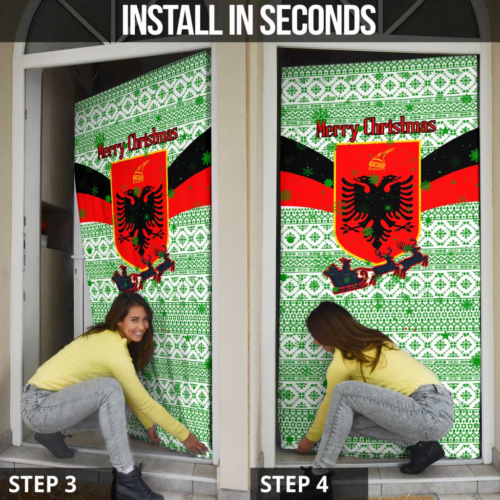 Albania Christmas Door Cover with Green-Red Design, Double-Headed Eagle Emblem, and Santa Motif - Wonder Print Shop