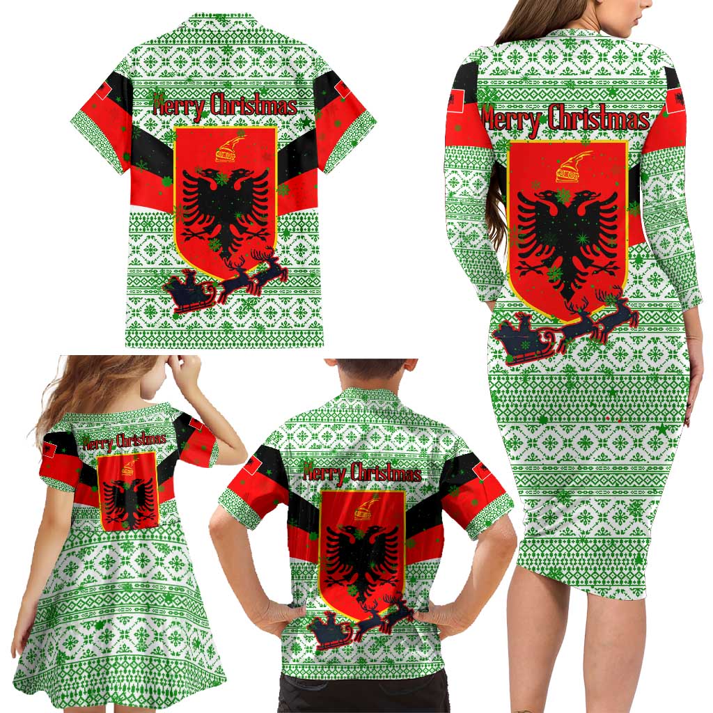 Albania Christmas Family Matching Long Sleeve Bodycon Dress and Hawaiian Shirt with Green-Red Design, Double-Headed Eagle Emblem, and Santa Motif - Wonder Print Shop