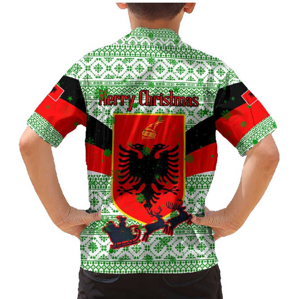 Albania Christmas Family Matching Mermaid Dress and Hawaiian Shirt with Green-Red Design, Double-Headed Eagle Emblem, and Santa Motif - Wonder Print Shop