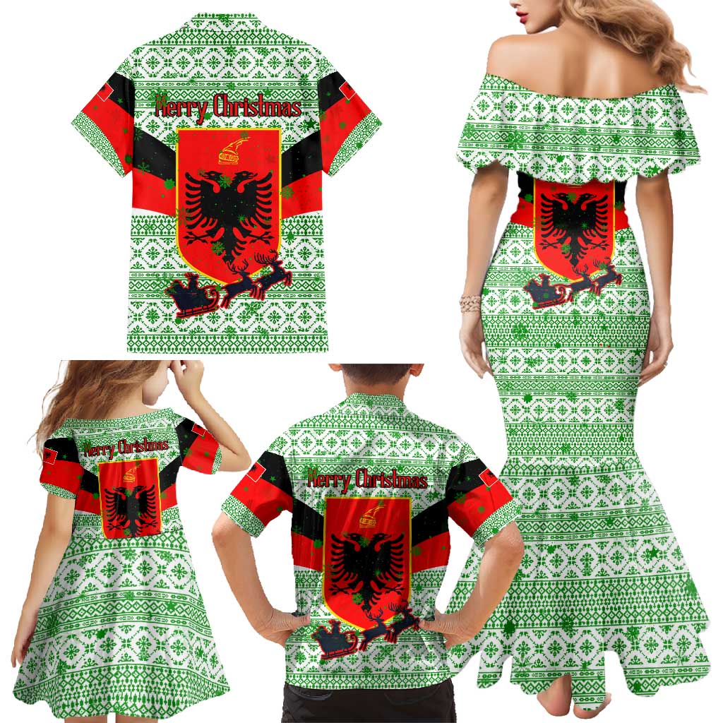 Albania Christmas Family Matching Mermaid Dress and Hawaiian Shirt with Green-Red Design, Double-Headed Eagle Emblem, and Santa Motif - Wonder Print Shop