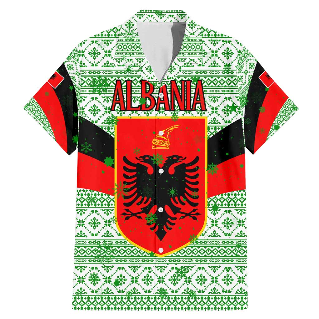 Albania Christmas Family Matching Mermaid Dress and Hawaiian Shirt with Green-Red Design, Double-Headed Eagle Emblem, and Santa Motif - Wonder Print Shop