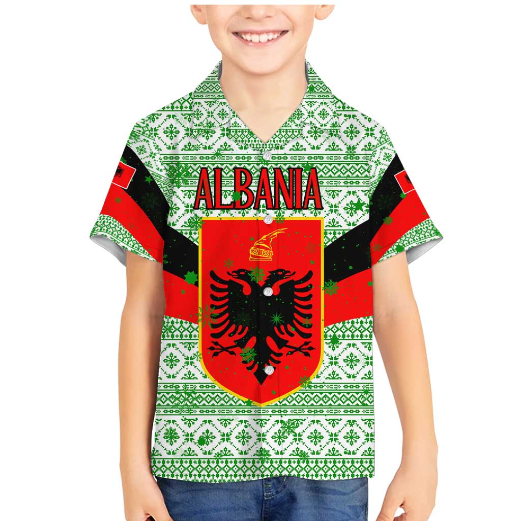 Albania Christmas Family Matching Mermaid Dress and Hawaiian Shirt with Green-Red Design, Double-Headed Eagle Emblem, and Santa Motif - Wonder Print Shop
