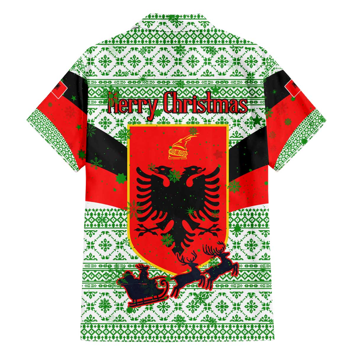 Albania Christmas Family Matching Off The Shoulder Long Sleeve Dress and Hawaiian Shirt with Green-Red Design, Double-Headed Eagle Emblem, and Santa Motif - Wonder Print Shop