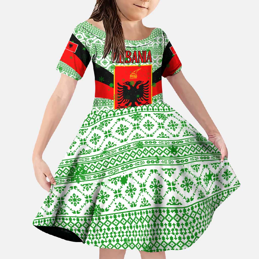 Albania Christmas Family Matching Off Shoulder Maxi Dress and Hawaiian Shirt with Green-Red Design, Double-Headed Eagle Emblem, and Santa Motif - Wonder Print Shop