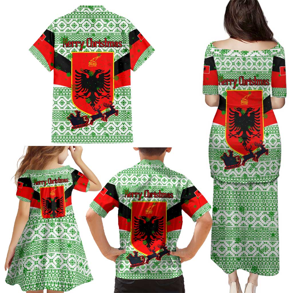 Albania Christmas Family Matching Puletasi and Hawaiian Shirt with Green-Red Design, Double-Headed Eagle Emblem, and Santa Motif - Wonder Print Shop