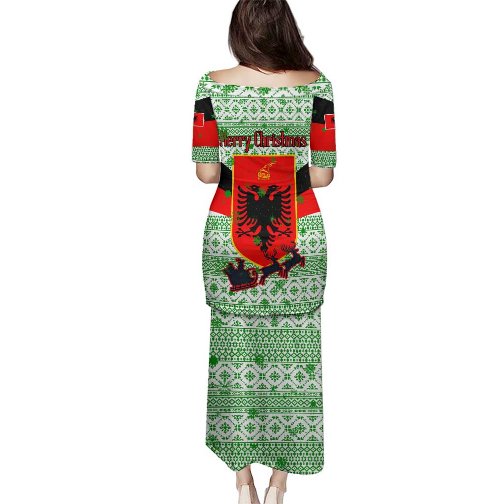 Albania Christmas Family Matching Puletasi and Hawaiian Shirt with Green-Red Design, Double-Headed Eagle Emblem, and Santa Motif - Wonder Print Shop