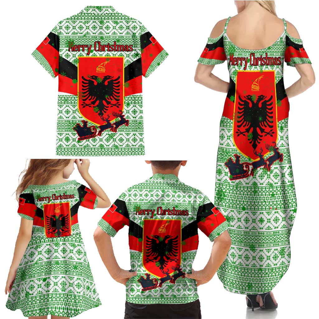 Albania Christmas Family Matching Summer Maxi Dress and Hawaiian Shirt with Green-Red Design, Double-Headed Eagle Emblem, and Santa Motif - Wonder Print Shop