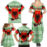 Albania Christmas Family Matching Summer Maxi Dress and Hawaiian Shirt with Green-Red Design, Double-Headed Eagle Emblem, and Santa Motif - Wonder Print Shop