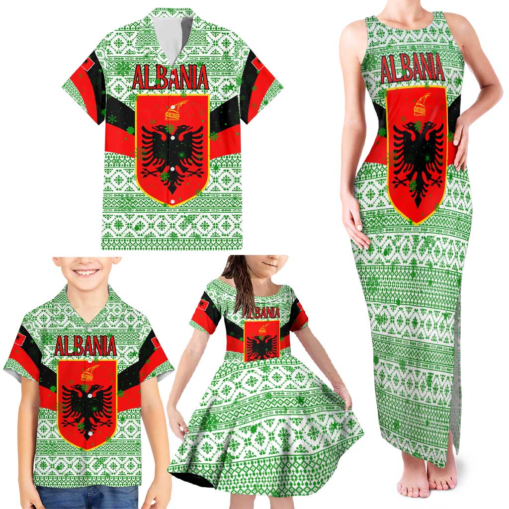 Albania Christmas Family Matching Tank Maxi Dress and Hawaiian Shirt with Green-Red Design, Double-Headed Eagle Emblem, and Santa Motif - Wonder Print Shop