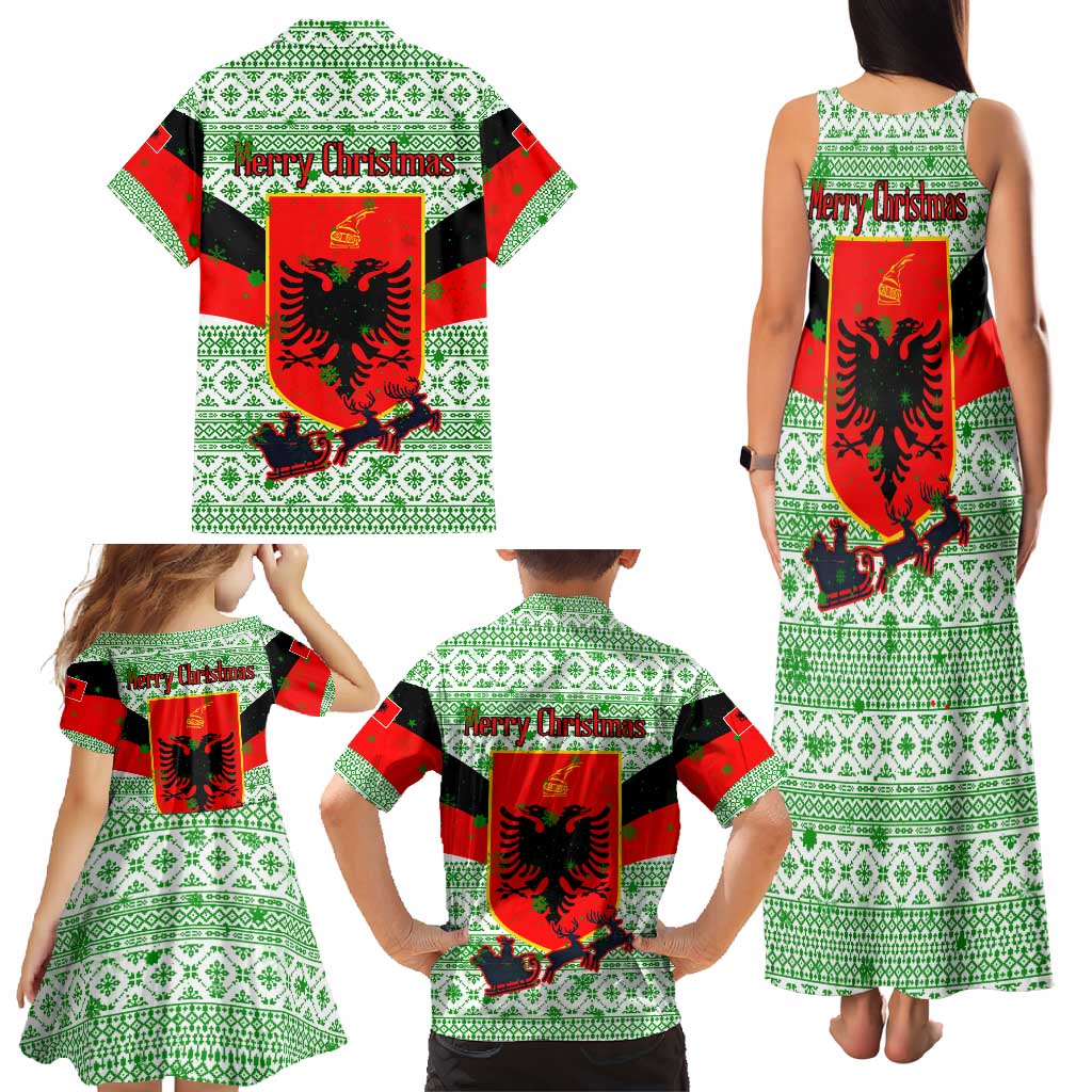 Albania Christmas Family Matching Tank Maxi Dress and Hawaiian Shirt with Green-Red Design, Double-Headed Eagle Emblem, and Santa Motif - Wonder Print Shop