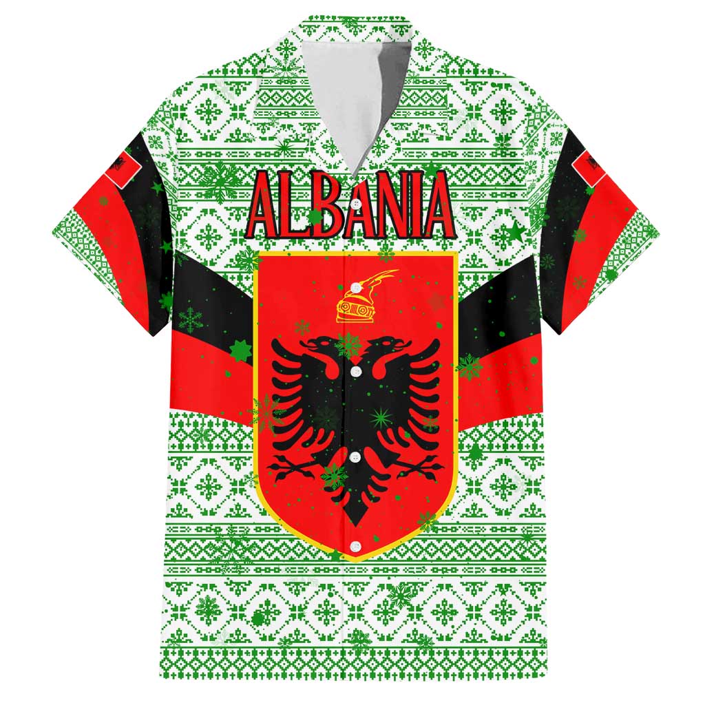 Albania Christmas Family Matching Tank Maxi Dress and Hawaiian Shirt with Green-Red Design, Double-Headed Eagle Emblem, and Santa Motif - Wonder Print Shop