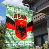 Albania Christmas Garden Flag with Green-Red Design, Double-Headed Eagle Emblem, and Santa Motif - Wonder Print Shop