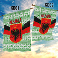 Albania Christmas Garden Flag with Green-Red Design, Double-Headed Eagle Emblem, and Santa Motif - Wonder Print Shop