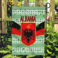 Albania Christmas Garden Flag with Green-Red Design, Double-Headed Eagle Emblem, and Santa Motif - Wonder Print Shop