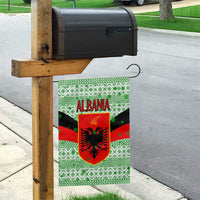 Albania Christmas Garden Flag with Green-Red Design, Double-Headed Eagle Emblem, and Santa Motif - Wonder Print Shop