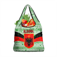 Albania Christmas Grocery Bag with Green-Red Design, Double-Headed Eagle Emblem, and Santa Motif - Wonder Print Shop