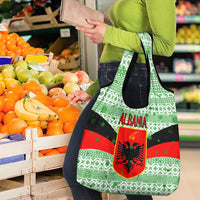 Albania Christmas Grocery Bag with Green-Red Design, Double-Headed Eagle Emblem, and Santa Motif - Wonder Print Shop