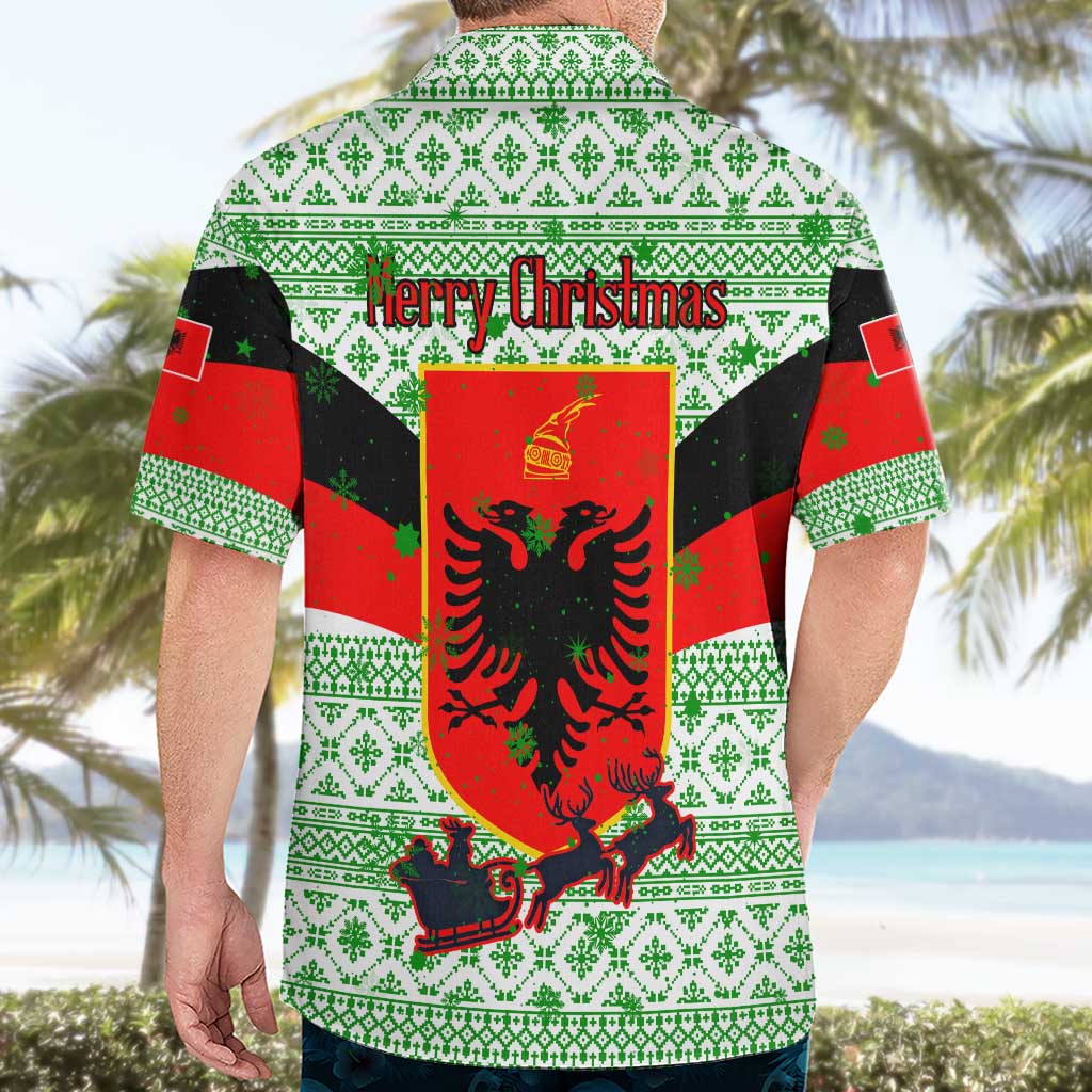 Albania Christmas Hawaiian Shirt with Green-Red Design, Double-Headed Eagle Emblem, and Santa Motif - Wonder Print Shop