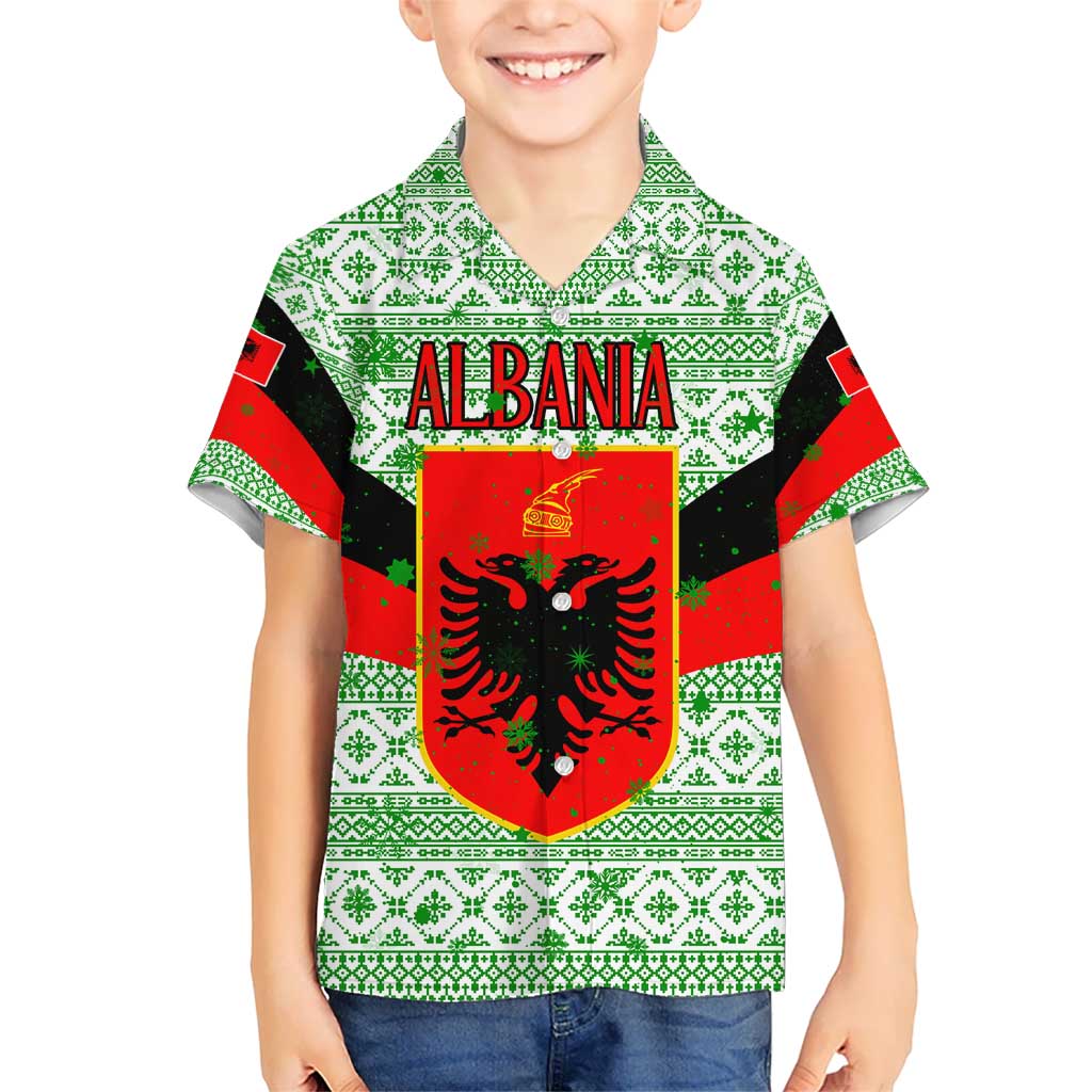 Albania Christmas Hawaiian Shirt with Green-Red Design, Double-Headed Eagle Emblem, and Santa Motif - Wonder Print Shop