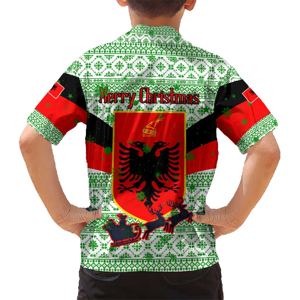 Albania Christmas Hawaiian Shirt with Green-Red Design, Double-Headed Eagle Emblem, and Santa Motif - Wonder Print Shop