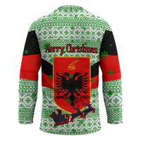 Albania Christmas Hockey Jersey with Green-Red Design, Double-Headed Eagle Emblem, and Santa Motif - Wonder Print Shop
