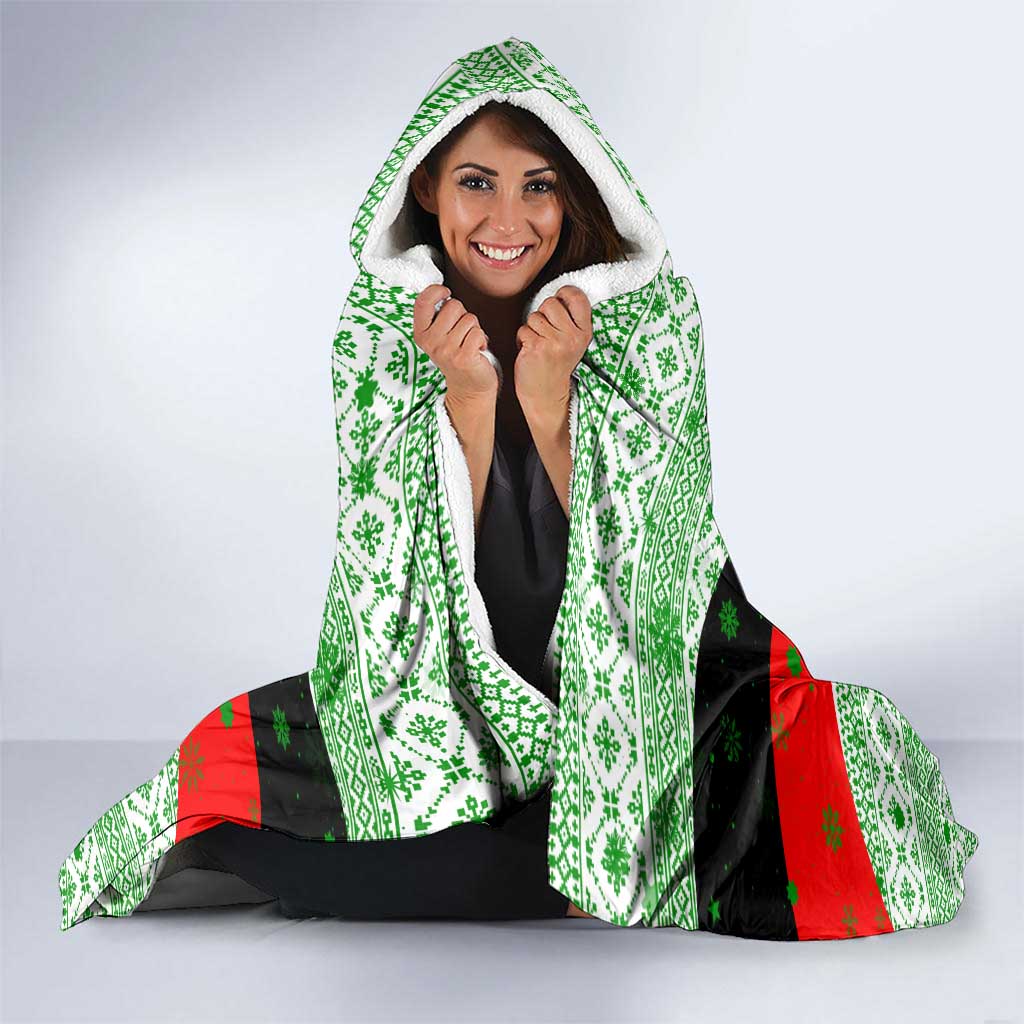Albania Christmas Hooded Blanket with Green-Red Design, Double-Headed Eagle Emblem, and Santa Motif - Wonder Print Shop