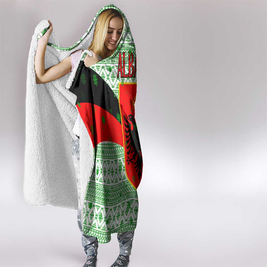 Albania Christmas Hooded Blanket with Green-Red Design, Double-Headed Eagle Emblem, and Santa Motif - Wonder Print Shop