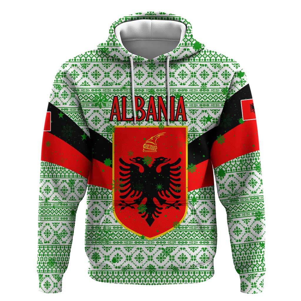 Albania Christmas Hoodie with Green-Red Design, Double-Headed Eagle Emblem, and Santa Motif - Wonder Print Shop