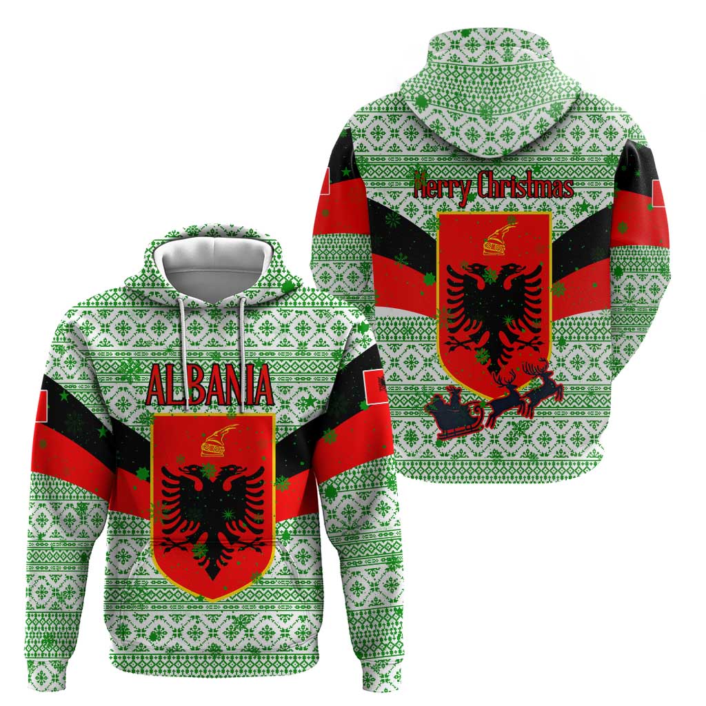 Albania Christmas Hoodie with Green-Red Design, Double-Headed Eagle Emblem, and Santa Motif - Wonder Print Shop