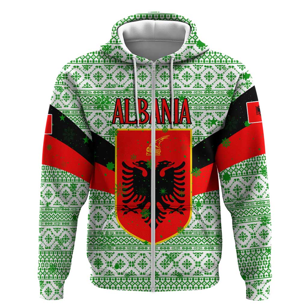 Albania Christmas Hoodie with Green-Red Design, Double-Headed Eagle Emblem, and Santa Motif - Wonder Print Shop