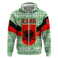 Albania Christmas Hoodie with Green-Red Design, Double-Headed Eagle Emblem, and Santa Motif - Wonder Print Shop