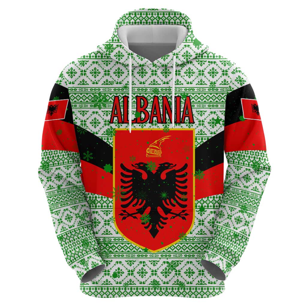 Albania Christmas Hoodie with Green-Red Design, Double-Headed Eagle Emblem, and Santa Motif - Wonder Print Shop