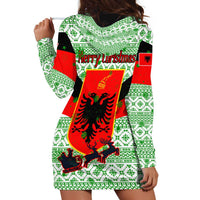 Albania Christmas Hoodie Dress with Green-Red Design, Double-Headed Eagle Emblem, and Santa Motif - Wonder Print Shop