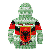 Albania Christmas Kid Hoodie with Green-Red Design, Double-Headed Eagle Emblem, and Santa Motif - Wonder Print Shop