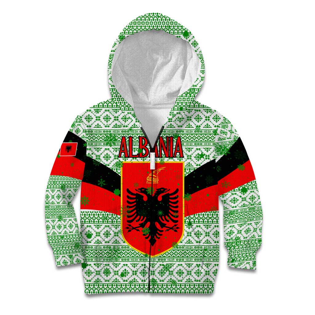 Albania Christmas Kid Hoodie with Green-Red Design, Double-Headed Eagle Emblem, and Santa Motif - Wonder Print Shop