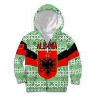 Albania Christmas Kid Hoodie with Green-Red Design, Double-Headed Eagle Emblem, and Santa Motif - Wonder Print Shop