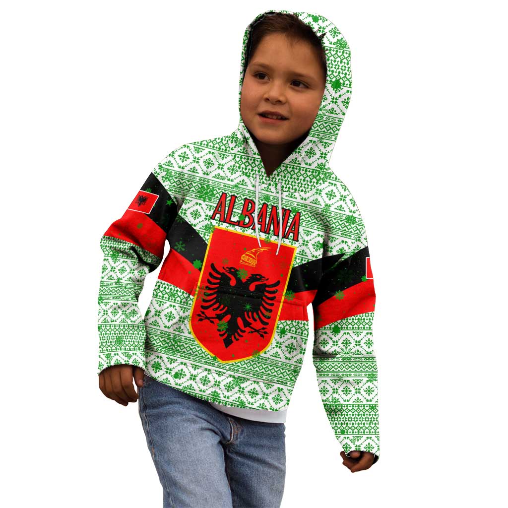 Albania Christmas Kid Hoodie with Green-Red Design, Double-Headed Eagle Emblem, and Santa Motif - Wonder Print Shop