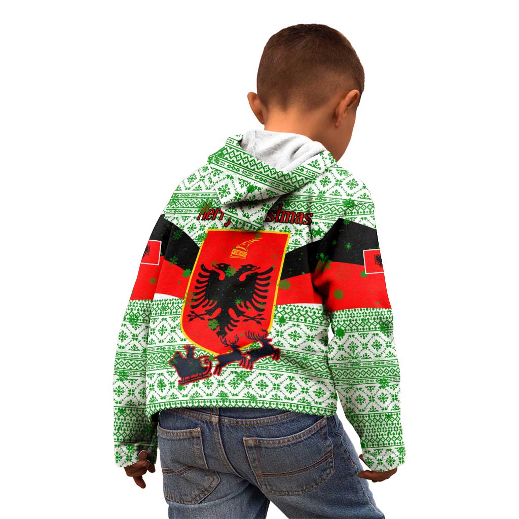 Albania Christmas Kid Hoodie with Green-Red Design, Double-Headed Eagle Emblem, and Santa Motif - Wonder Print Shop
