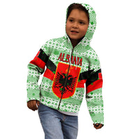 Albania Christmas Kid Hoodie with Green-Red Design, Double-Headed Eagle Emblem, and Santa Motif - Wonder Print Shop