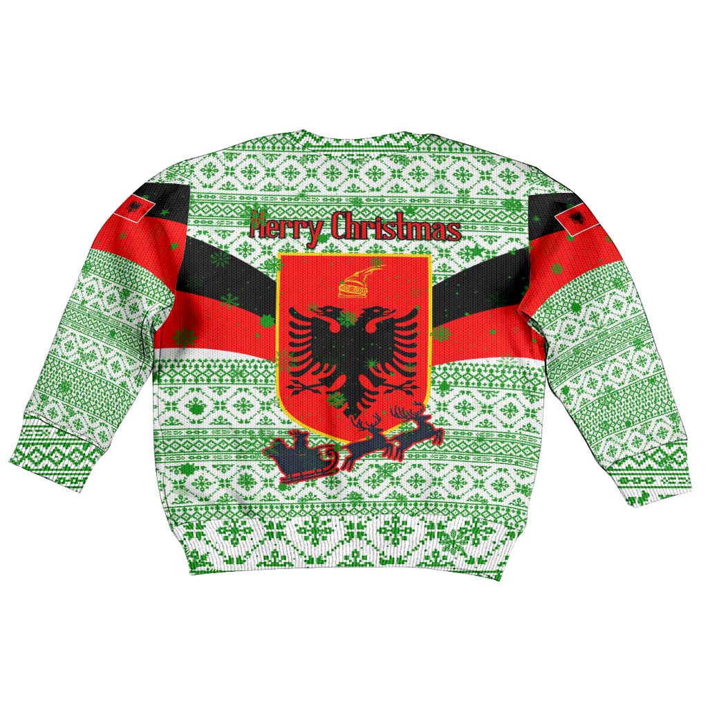 Albania Christmas Kid Ugly Christmas Sweater with Green-Red Design, Double-Headed Eagle Emblem, and Santa Motif - Wonder Print Shop