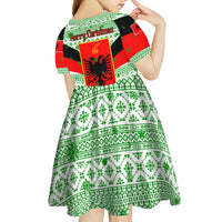 Albania Christmas Kid Short Sleeve Dress with Green-Red Design, Double-Headed Eagle Emblem, and Santa Motif - Wonder Print Shop