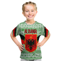 Albania Christmas Kid T Shirt with Green-Red Design, Double-Headed Eagle Emblem, and Santa Motif - Wonder Print Shop