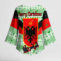 Albania Christmas Kimono Sleeve Blouse with Green-Red Design, Double-Headed Eagle Emblem, and Santa Motif - Wonder Print Shop
